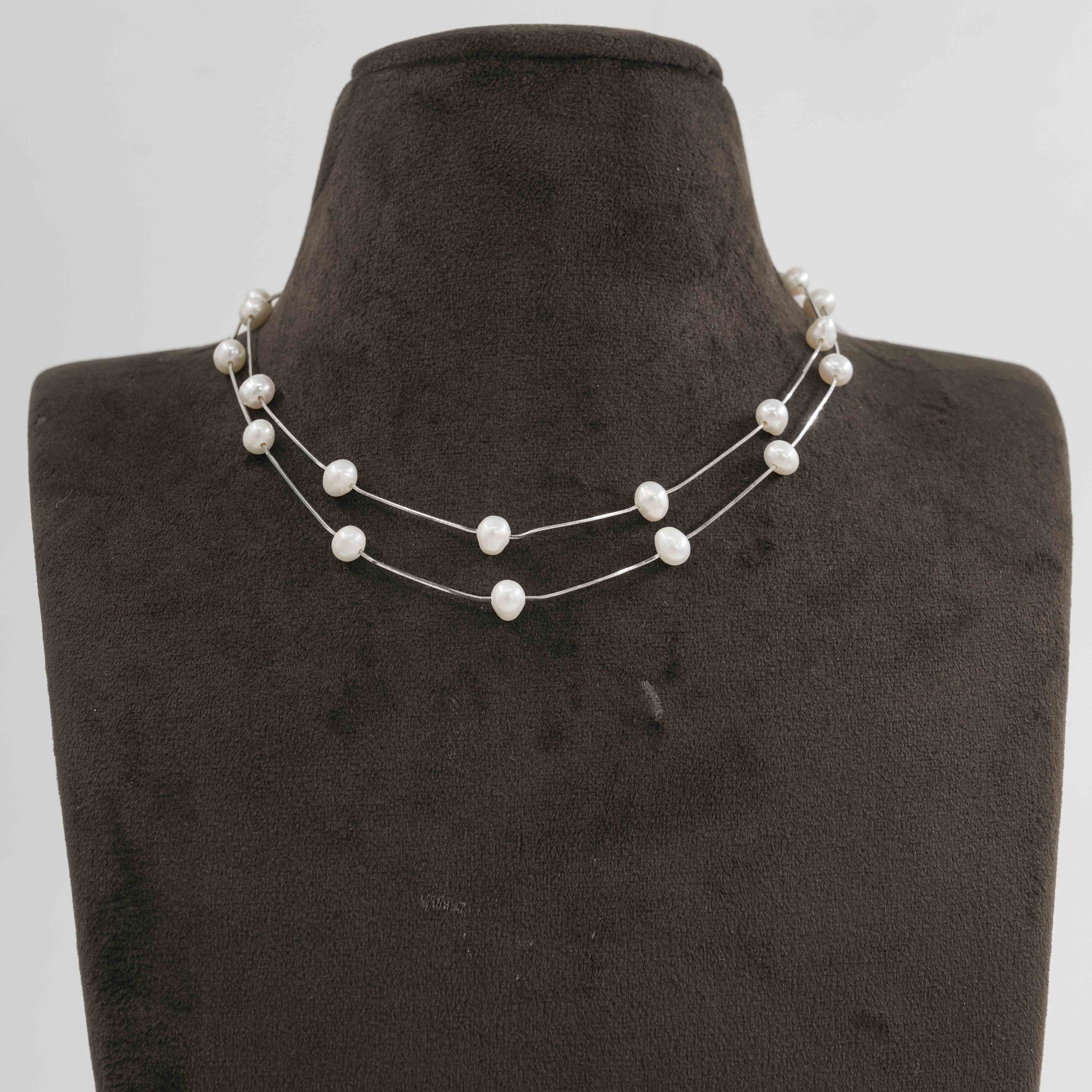 The Pearl Atelier by Kabra Pearls - 2 Layered Pearl Fancy Chain 92.5 Silver